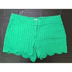 Crown & Ivy Size 16 Green Scalloped Hem Textured Shorts Preppy Summer Women's